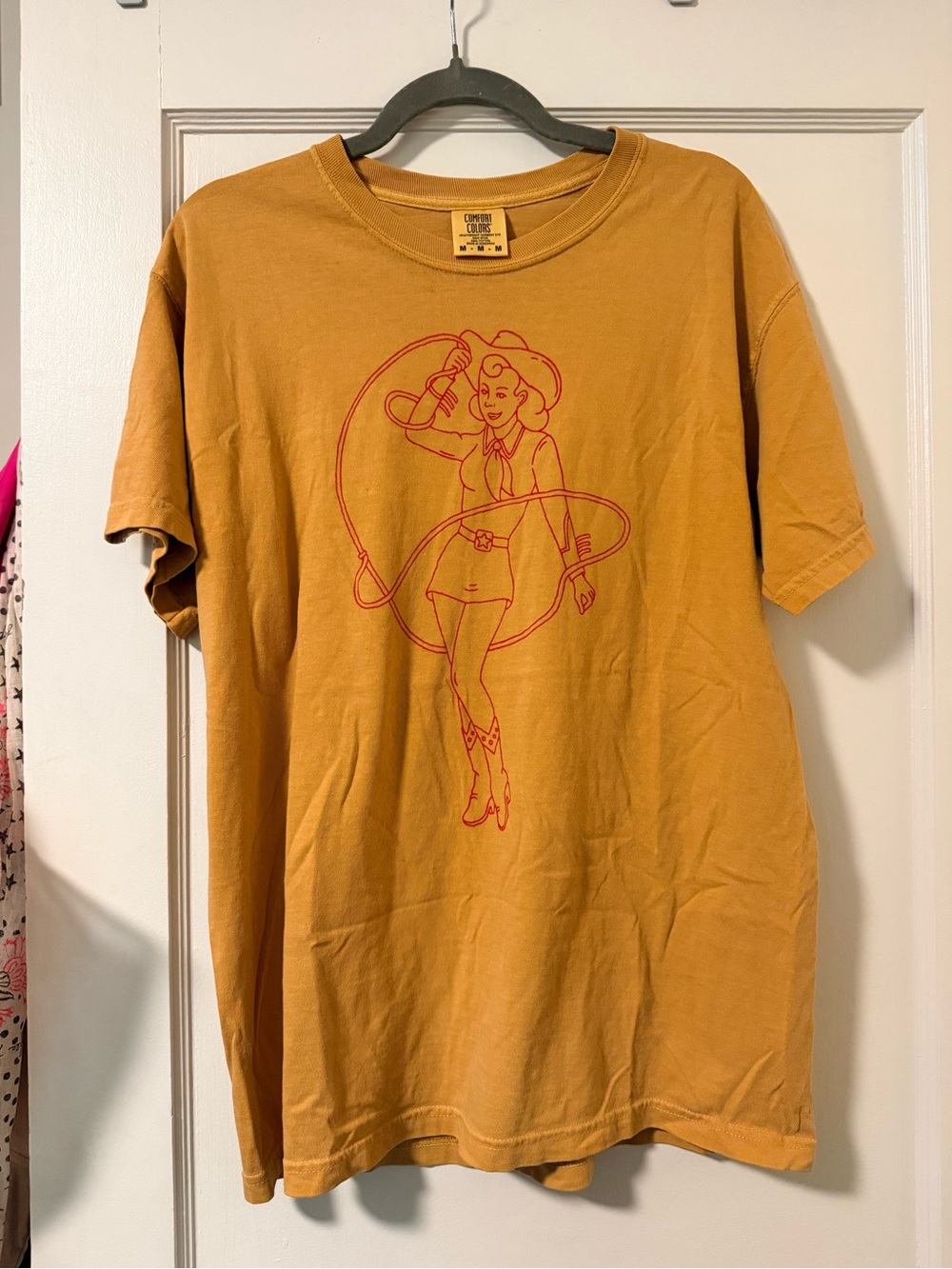 Comfort Colors Mustard Yellow Graphic Tee with Red Cowgirl Print